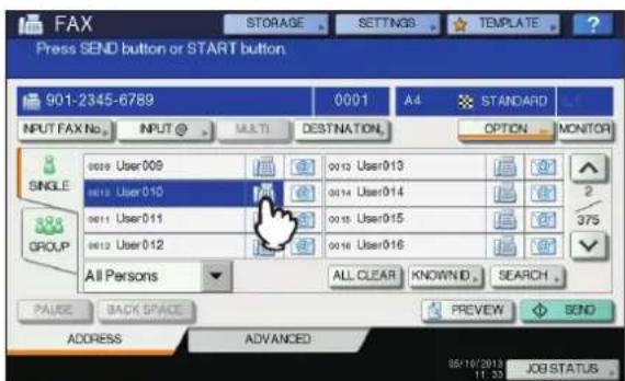 OKI MC770 - Die Seite der eingegebenen ID-Nummer wird angezeigt. Drücken Sie das FAX-Symbol ( ) - 1