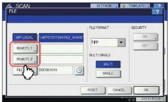 OKI MC770 - Zum Speichern der Scans in einem Netzwerkordner, drücken Sie [FERN 1(REMOTE 1)] oder [FERN 2(REMOTE 2)]. - 1