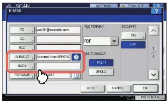 OKI MC770 - Drücken Sie [BETREFF(SUBJECT)] und [HAUPTTEXT(BODY)] und geben Sie dieses ein. - 1