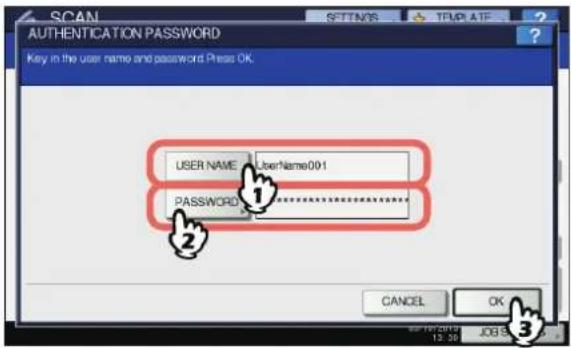 OKI MC770 - Führen Sie im Bildschirm AUTHENTIFIZIERUNG die Benutzerauthentifizierung durch. - 1