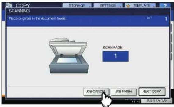 OKI MC770 - Drücken Sie [AUFT ABBR.(JOB CANCEL)] am Touch Screen, um den Kopiervorgang zu beenden. Drücken Sie [NÄCH.KOPIE(NEXT COPY)] am Touch Screen oder [START] am Bedienfeld, um ihn wieder aufzunehmen. - 1
