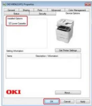 OKI MB562dnw - Einstellen der Kassette 2 (optional) im Windows XPS Druckertreiber - 1