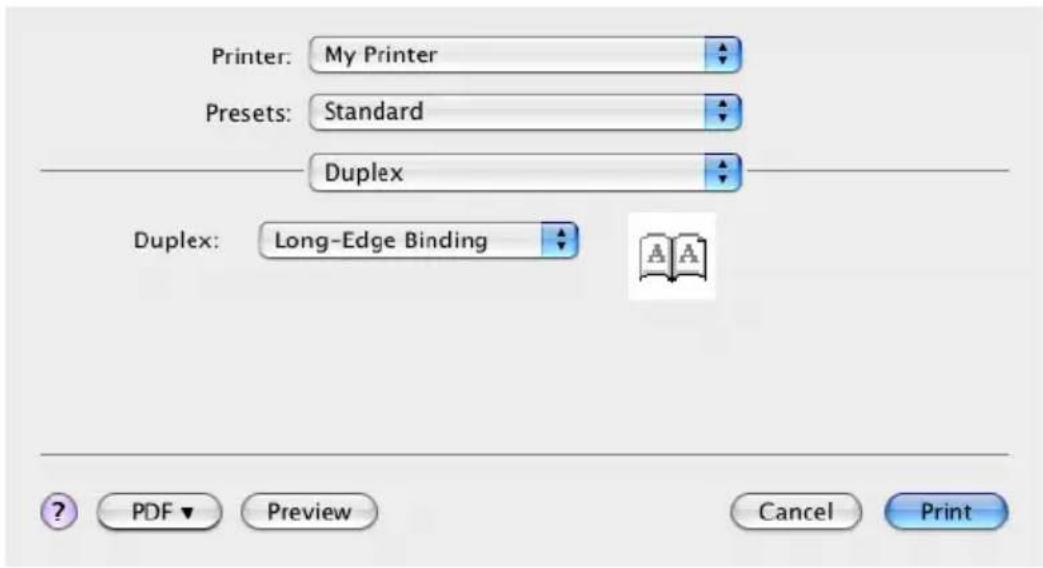 Printer: My Printer Presets: Standard Duplex Duplex: Long-Edge Binding PDF Preview Cancel Print
