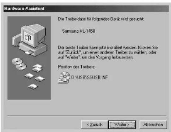 SAMSUNG ML-1451N - Anschluss des Druckers mit einem USB-Kabel und Installation des USB-Treibers - 5