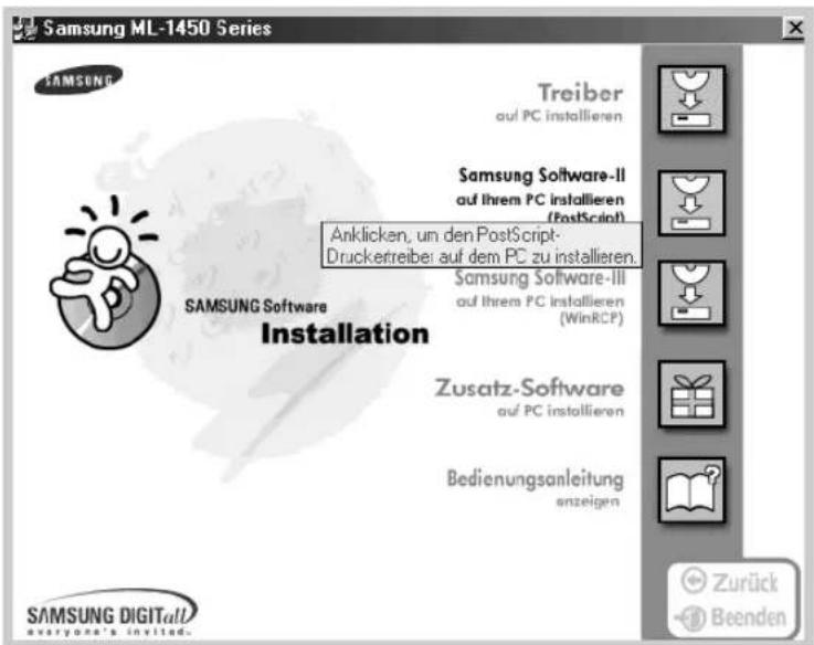 SAMSUNG ML-1451N - Installieren des PS-Treibers in Windows 95/98/Me/NT - 1