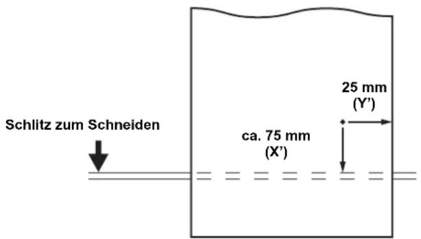 Schlitz zum Schneiden ca. 75 mm (X') 25 mm (Y')