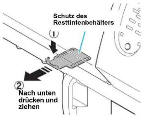 Schutz des Resttintenbehälters ① ② Nach unten drücken und ziehen