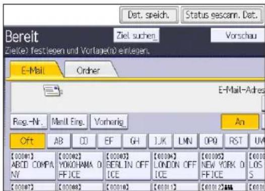 Dat. speich. Status gescann. Dat. Bereit Ziel suchen. Vorschau Ziele festlegen und Vorlage(n) einlegen. E-Mail Order E-Mail-Adres Reg.-Nr. Manit Eing. Vorherig. An Off AB CD EF GH JJK LMN OPQ RST UV [00001] ABCD COMPANY [00002] YOKOHAMA O FFICE [00003] BERLIN OFF ICE [00004] LONDON OFF ICE [00005] NEW YORK O FFICE [00006] S [00007] [00008] [00010] [00011] [00012]###