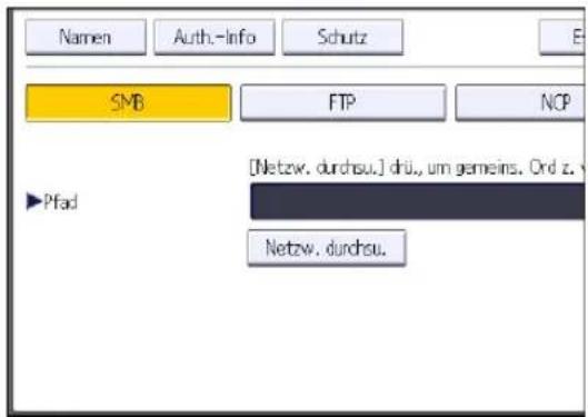 Namen Auth.-Info Schutz E SMB FTP NOP [Pfad [Netzw. durchsu.] drü., um gemeins. Ord z. Netzw. durchsu.