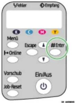 Fehler Empfang K C M Y Menü Escape #Enter Online Vorschub Ein/Aus Job-Reset