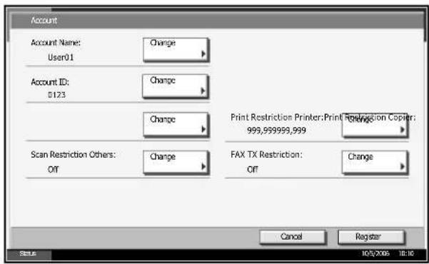Triumph-Adler DC 2230 - Changing account information - 1