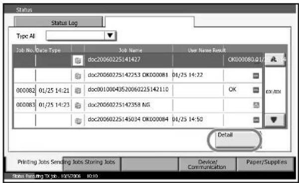 Triumph-Adler DC 2230 - Display of the detailed information of Job Finish history - 1