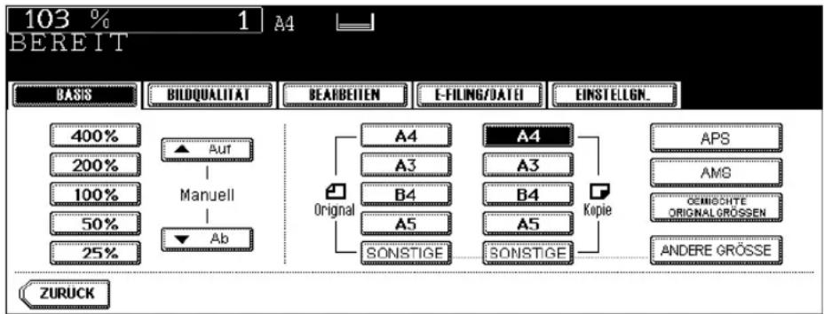 TOSHIBA E-Studio 720 - Tippen Sie auf die Taste des gewünschten Kopierformats. - 1