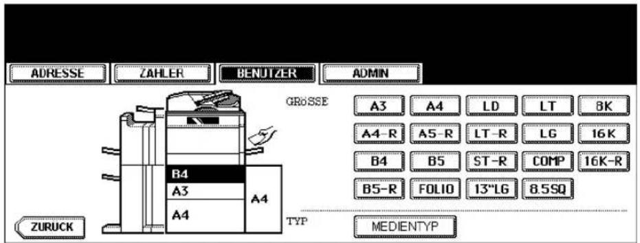 ADRESSE ZAHLER BENUTZER ADMIN GROSSE A3 A4 LD LT BK A4-R A5-R LT-R LG 16K B4 B5 ST-R COMP 16K-R B5-R FOLIO 13"LG 8.5SQ TYP MEDIENTYP ZURUCK