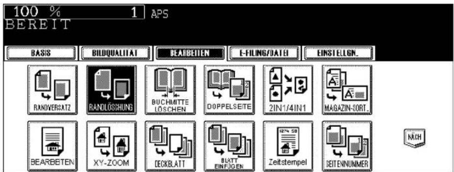 100 % 1 APS BEREIT BASIS BILDQUALITAT BEARBEITEN E-FILING/DATE EINSTELGN. RANDOVERCATZ RANDLOSSHUNG BUCHMITTE LÖSCHEN DOPPELSEITE 2IN1/4IN1 MAGAZIN-SORT. BEARBETEN XY-ZOOM DECKBLATT BUATT EINFIGEN Zeitstempel DEITENNUNMER NACH
