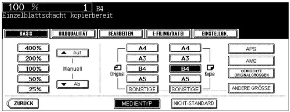 TOSHIBA E-Studio 720 - Wenn kein Normalpapier eingelegt ist, drücken Sie auf die Taste MEDIENTYP. - 1