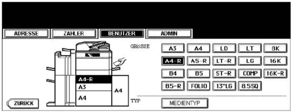 ADRESSE ZAHLER BENUTZER ADMIN GROSSE A3 A4 LD LT BK A4-R A5-R LT-R LG 16K B4 B5 ST-R COMP 16K-R B5-R FOLIO 13"LG 8.5SQ TYP MEDIENTYP ZURUCK