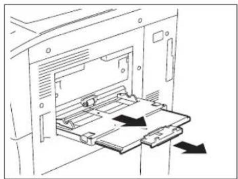 TOSHIBA E-Studio 720 - Legen Sie einige Blätter mit der Kopierseite nach oben in den manuellen Einzug und richten Sie die Seitenführungen am Papier aus. - 2