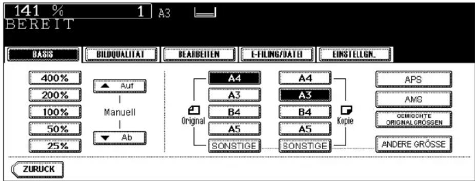 TOSHIBA E-Studio 720 - Stellen Sie Originalformat und Format des Kopierpapiers ein. - 1