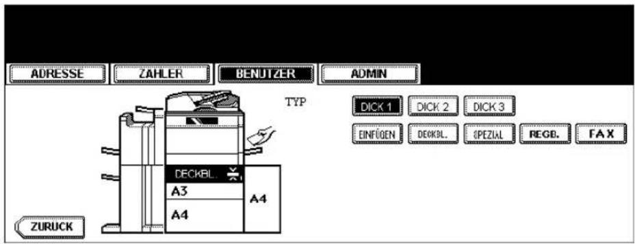 ADRESSE ZAHLER BENUTZER ADMIN TYP DICK 1 DICK 2 DICK 3 EINFÜGEN DECKBL. SPEZIAL REGD. FAX ZEURUCK A3 A4 DECKBL. A4