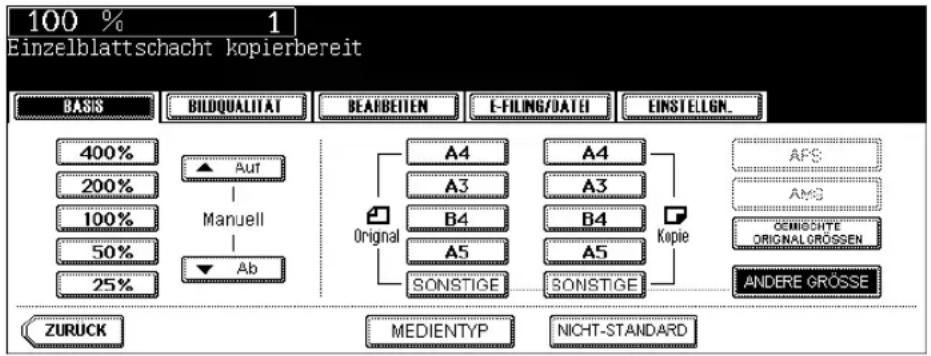 TOSHIBA E-Studio 720 - Einzelblattkopieren auf anderen Formaten als A3, A4, B4 und B5 - 1
