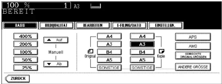 TOSHIBA E-Studio 720 - Tippen Sie auf die Taste des gewünschten Kopierformats. - 1