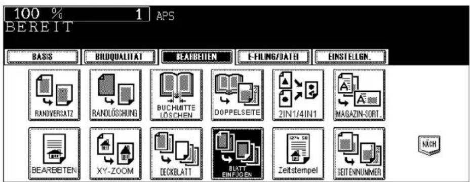 100 % 1 APS BEREIT BASIS BILDQUALITAT BEARBEITEN E-FILING/DATEI EINSTELGN. RANDOVERCATZ RANDLOSSUNG BUCHMITTE LOSCHEN DOPPELSEITE 2IN1/4IN1 MAGAZIN-SORT. BEARBETEN XY-ZOOM DECKBLATT BLATT EINFÜGEN Zeitstempel SEITENNUMMER NACH