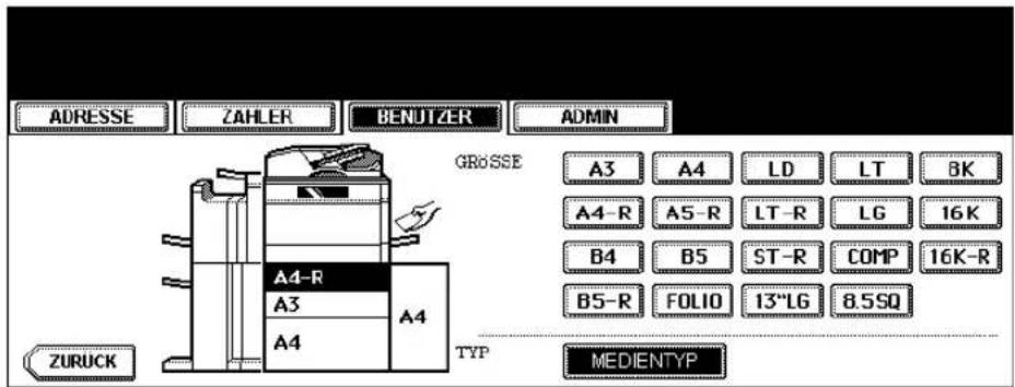 ADRESSE ZAHLER BENUTZER ADMIN GROSSE A3 A4 LD LT BK A4-R A5-R LT-R LG 16K B4 B5 ST-R COMP 16K-R B5-R FOLIO 13°LG 8.5SQ TYP MEDIENTYP ZURUCK