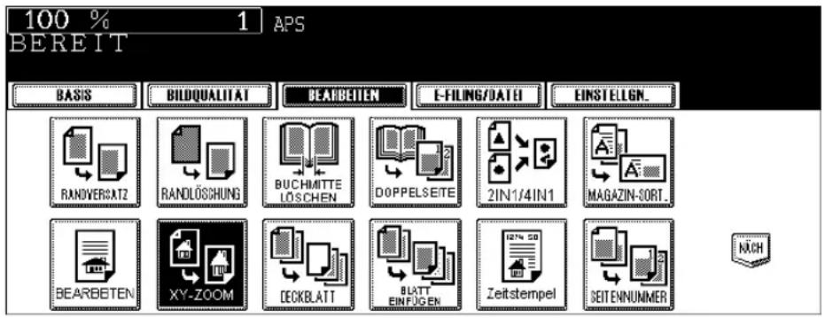 100 % 1 APS BEREIT BASIS BILDQUALITAT BEARBETEN E-FILING/DATE EINSTELIGN. RANDOVERATZ RANDLOSCHUNG BUCHMITTE LÖSCHEN DOPPELSEITE 2IN1/4IN1 MAGAZIN-SORT.. BEARBETEN XY-ZOOM DECKBLATT BLATT EINFÜGEN Zeitstempel SEITENNUMMER NÄCH