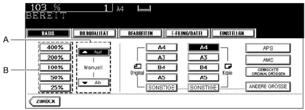 TOSHIBA E-Studio 720 - Tippen Sie auf folgende Tasten, um den Kopiermaßstab einzustellen. - 1