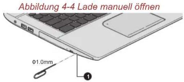 TOSHIBA Satellite L70D - Entnahme von Discs, wenn sich die Lade nicht öffnet - 1