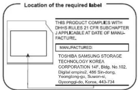 TOSHIBA Satellite S50-B - Anordnung der vorgeschriebenen Kennzeichnung - 1