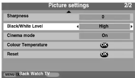TOSHIBA 37CV501 - In the Picture settings menu press ▼ until Black/White Level is highlighted. - 1
