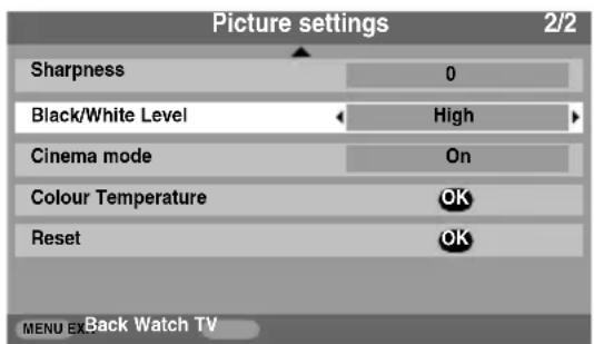 TOSHIBA 32CV500PG - In the Picture settings menu press ▼ until Black/White Level is highlighted. - 1