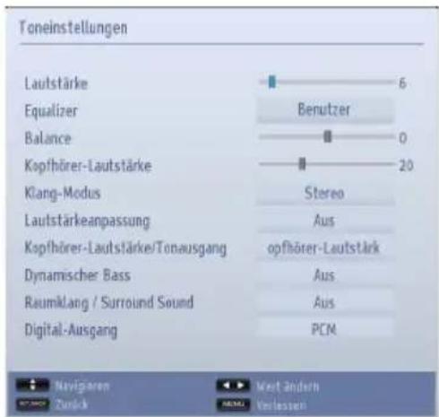 TOSHIBA 40L1334 - Konfiguration der Klangeinstellungen - 1