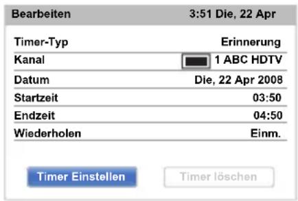TOSHIBA 32L6463 - Programmierung des Timers: - 1