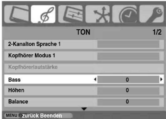 TOSHIBA 52XV553 - Bass-, Höhen- und Balance-Regelung - 1