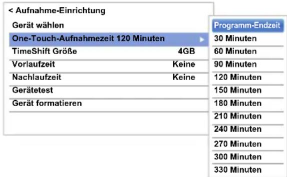 TOSHIBA 47M7453 - Einstellung der Aufnahmedauer für One-Touch-Aufnahme: - 1