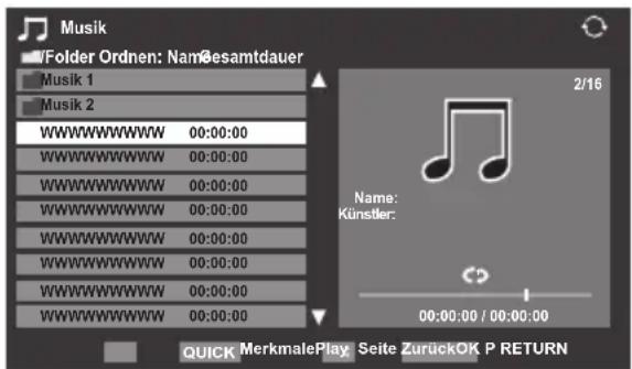 TOSHIBA 46XL748 - Wiedergeben von Musikdateien (auf einem DLNA CERTIFIED™ -Server oder einem USB-Gerät) - 1