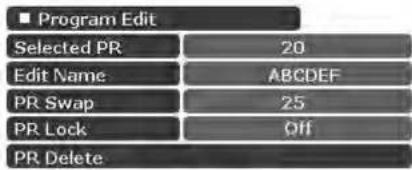 ■ Program Edit Selected PR 20 Edit Name ABCDEF PR Swap 25 PR Lock Off PR Delete