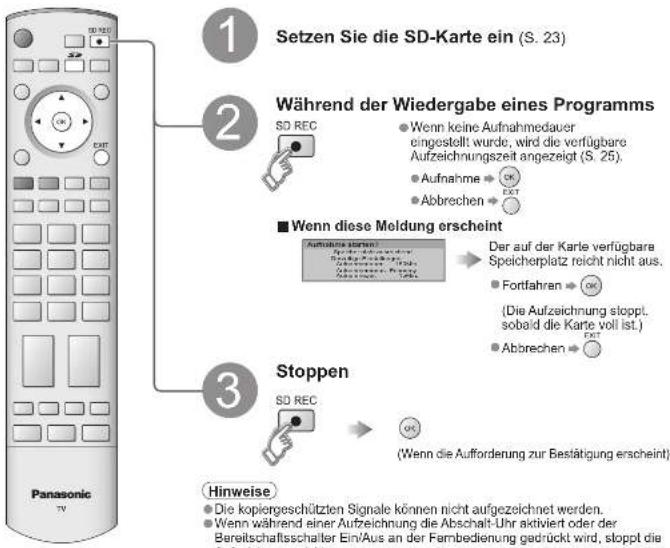 PANASONIC TH-42PV60 - Aufzeichnen eines Programms auf einer SD-Karte - 1