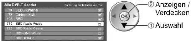 PANASONIC TX-P65V10 - Überspringen unerwünschter DVB-Sender, Bearbeiten von DVB-Programmen Senderliste - 1