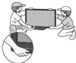 PANASONIC TX-P46Z1E - Der Fernseher ist schwer. Handhaben Sie das Gerät mit mindestens zwei Personen. Stützen Sie den Fernseher ab (siehe Abbildung), um Verletzungen zu verhindern, die durch ein Umkippen oder Herunterfallen des Gerätes verursacht werden können. - 1