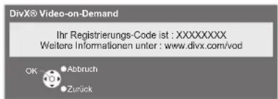 PANASONIC TX-P46Z11 - Zum Anzeigen des DivX VOD-Registrierungscodes - 1