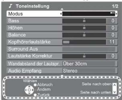 PANASONIC TX-L32X10 - Bildschirm-Hilfe – Anleitungsfeld ■ (Beispiel: Toneinstellung) - 1