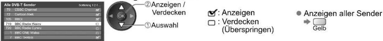 PANASONIC TX-L26C10 - Überspringen unerwünschter DVB-Sender, Bearbeiten von DVB-Sendern Senderliste - 1