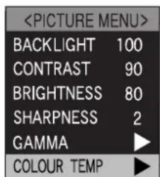 PANASONIC TX-15TA1C - - Wahl und Einstellung der Farbtemperatur (COLOUR TEMP) - 1