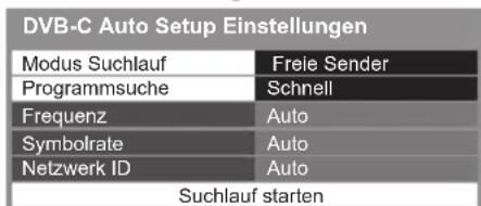 PANASONIC TX-P50XT50 - Nehmen Sie die gewünschten Einstellungen für die Auto Setup Einrichtung (DVB-C) vor - 1