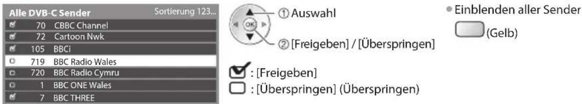 PANASONIC TX-P46ST33J - Überspringen unerwünschter DVB-Sender, Bearbeiten von DVB-Programmen [Senderliste] - 1