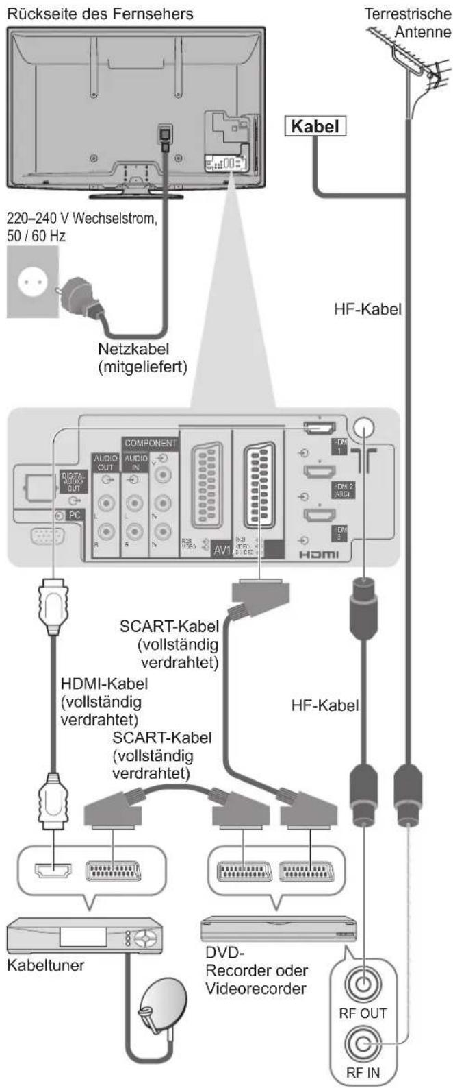 PANASONIC TX-P46S20E - Anschließen eines DVD-Recorders / Videorecorders und eines Kabeltuners - 1